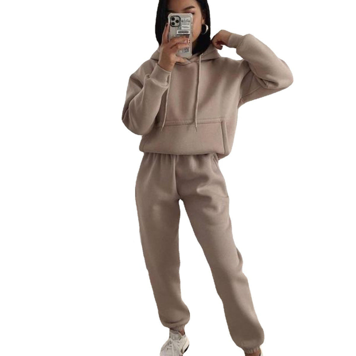 Damen Komfortabler Fleece Hoodie und Jogginghose Set WW