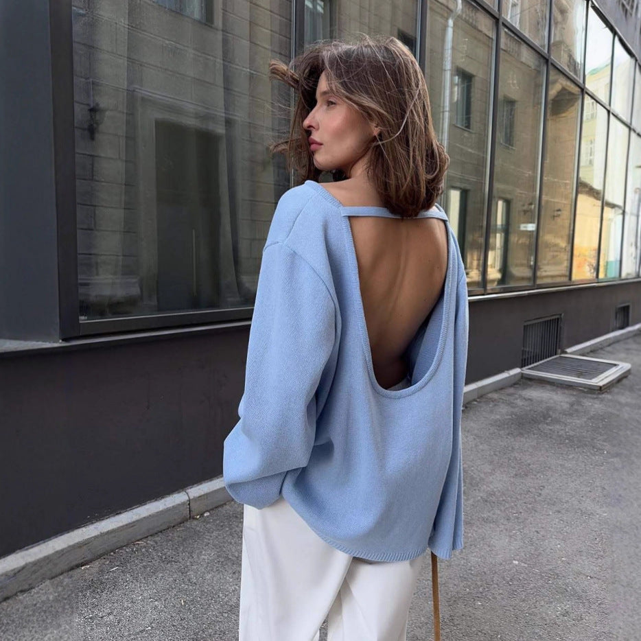 Damen Oversized-Strickpullover mit weitem Arm und raffiniertem Saum WW