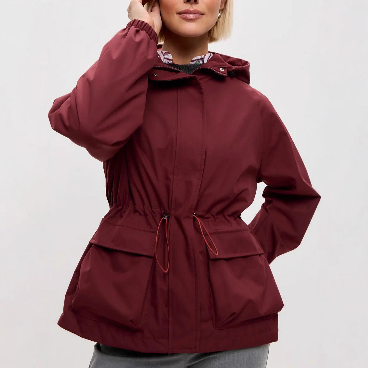 Damen leichte Windbreaker-Jacke mit verstellbarem Bund und praktischen Taschen WW