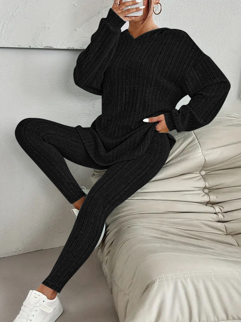 Damen gemütliches Strick-Set mit oversized Oberteil und enganliegenden Leggings WW