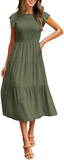 Damen Maxikleid mit voluminösem Rock und elastischem Oberteil WW