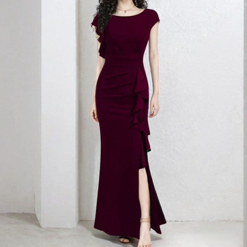 Damen Elegantes Maxikleid mit Rüschendetails und seitlichem Schlitz WW