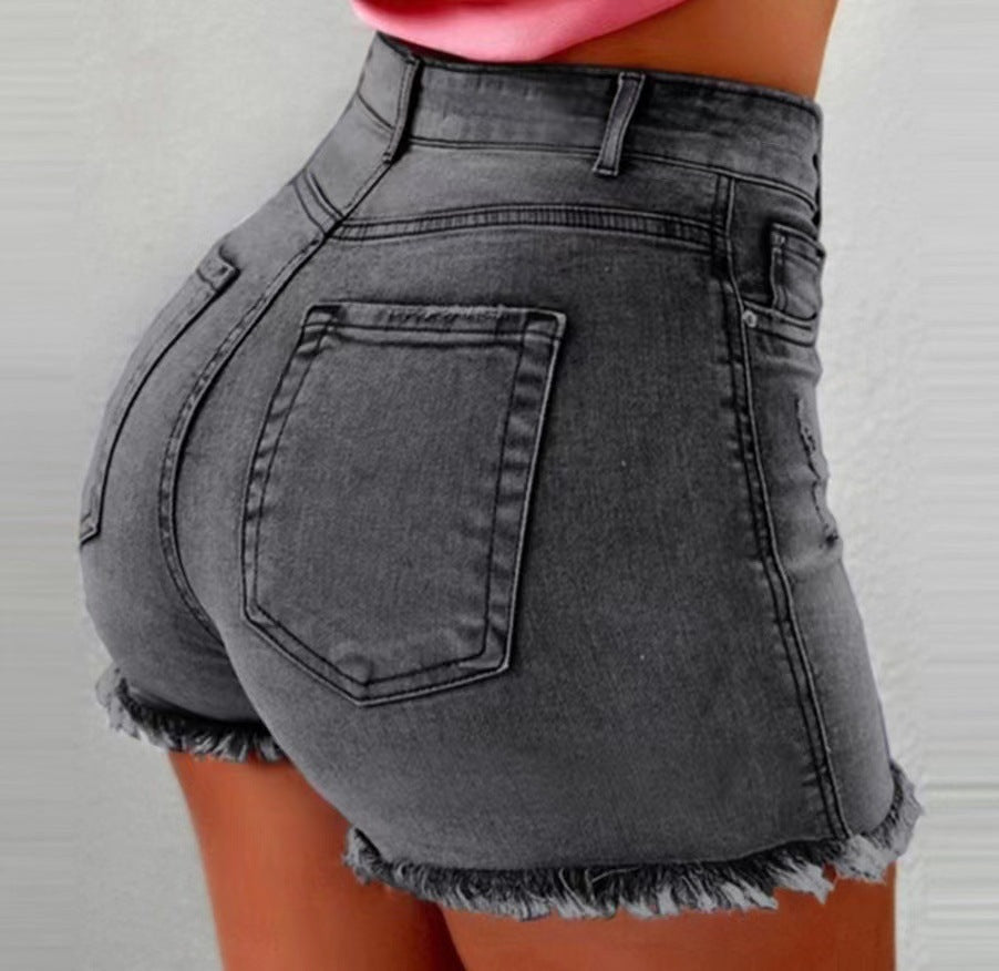 Damen Hochtaillierte Jeans-Shorts mit fransigem Saum WW