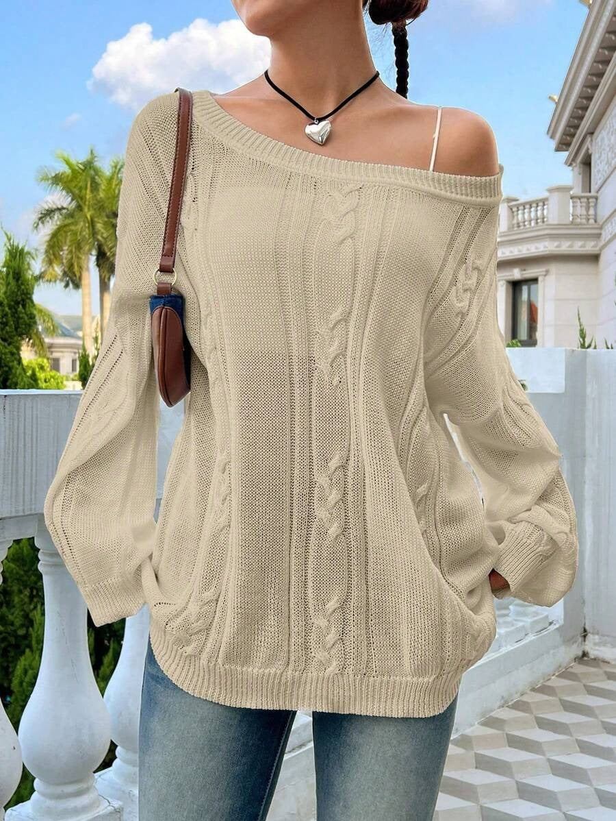Damen Strickpullover mit asynchronem Schnitt und lockerem Fall WW