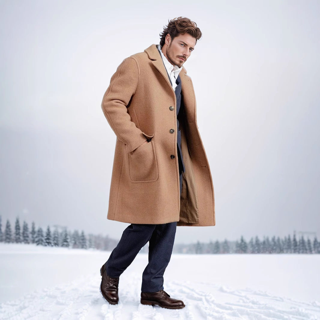 Herren klassischer Wollmantel mit luxuriösem Futter und elegantem Revers WW