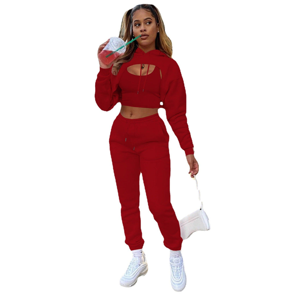 Damen Sportlicher Zweiteiler mit cropped Hoodie und bequemen Jogginghosen WW