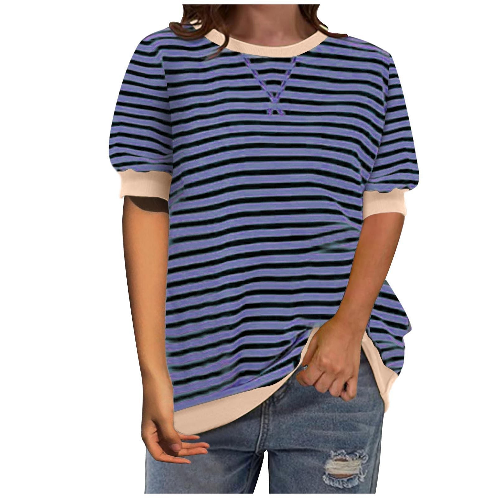 Damen Modisches Streifenshirt mit lässigem Schnitt WW