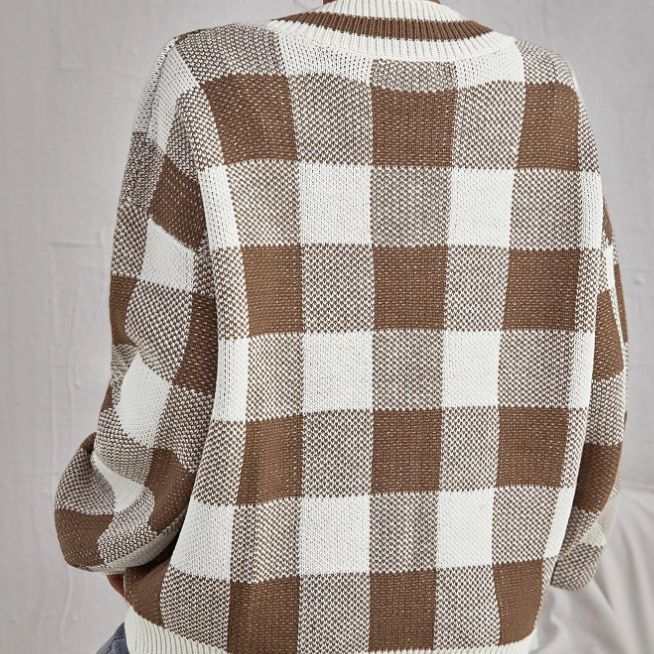 Damen Oversize-Karo-Pullover WW