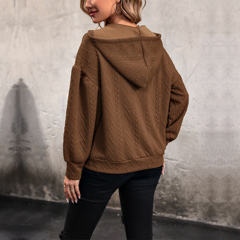 Damen Strickpullover mit tiefem V-Ausschnitt und Kapuze WW