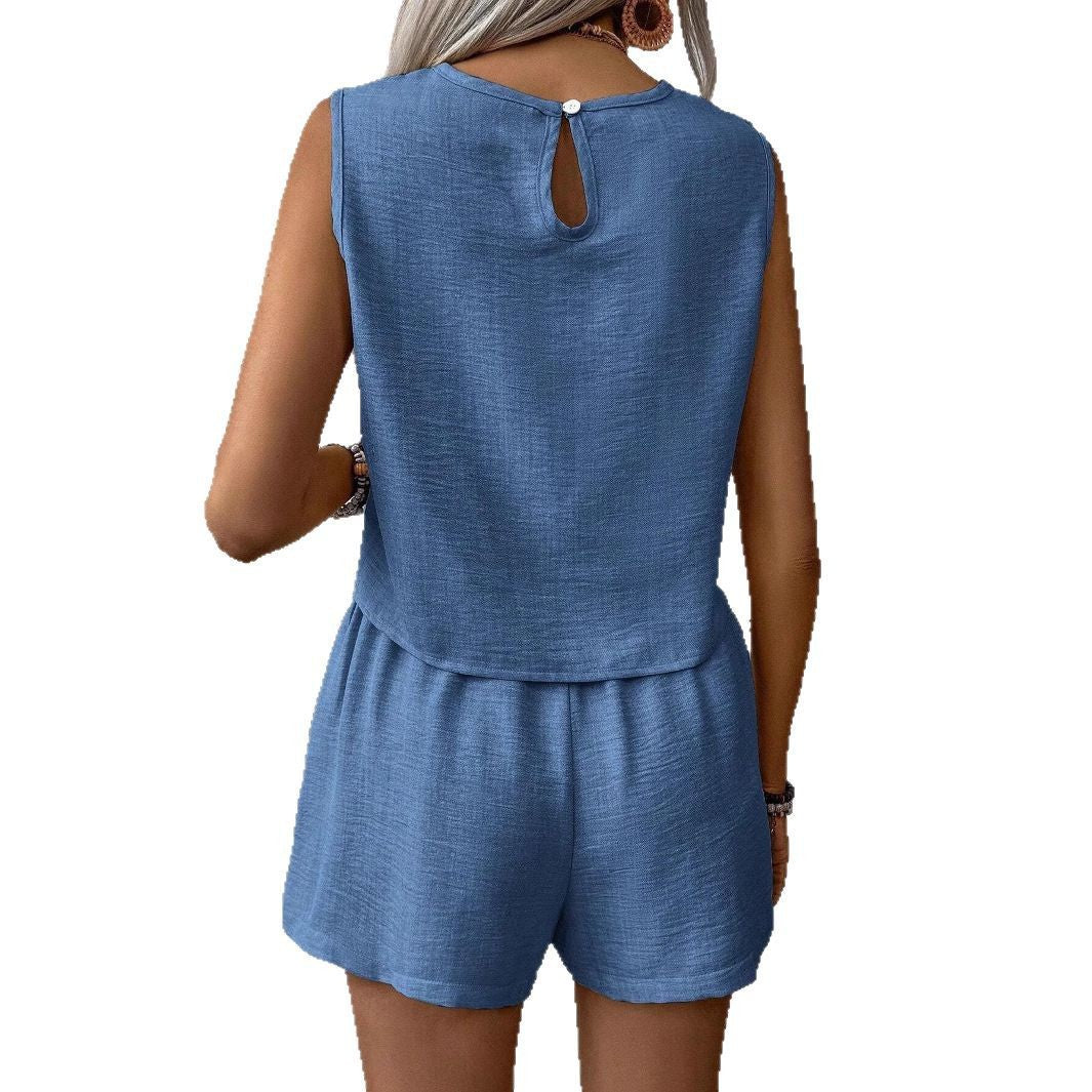 Damen luftiges Sommeroutfit mit ärmellosem Top und Shorts WW