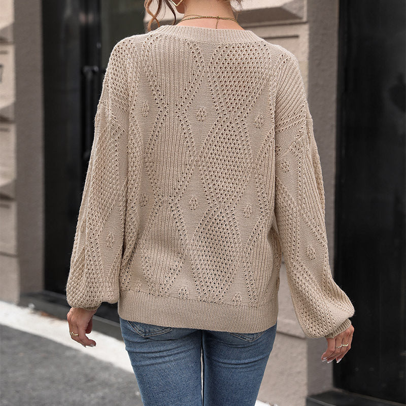 Damen Strickpullover mit feinem Lochmuster und lässigem Schnitt WW