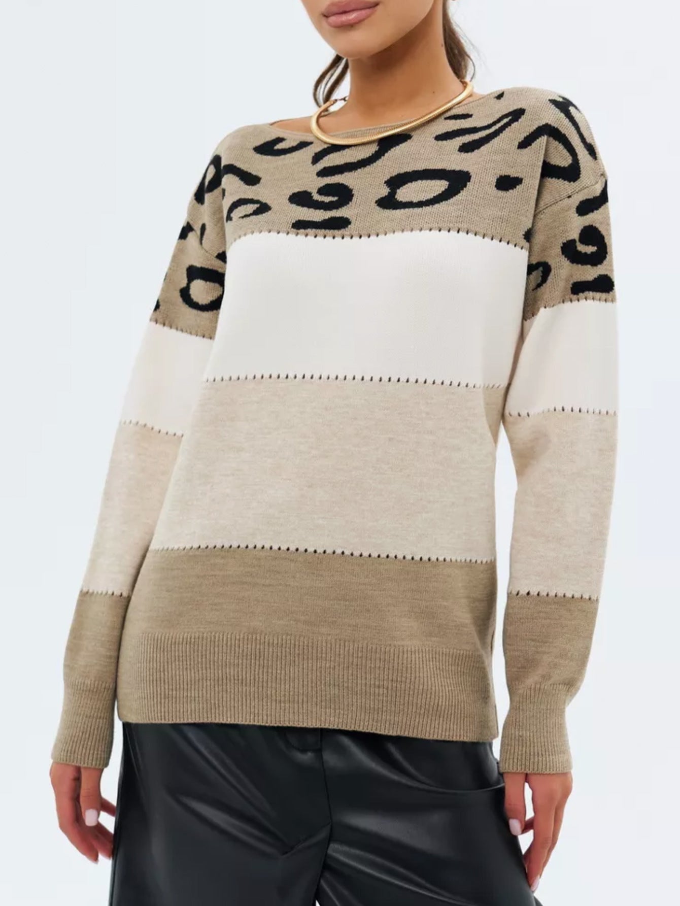 Damen Modischer Batik-Pullover mit animalischem Muster WW