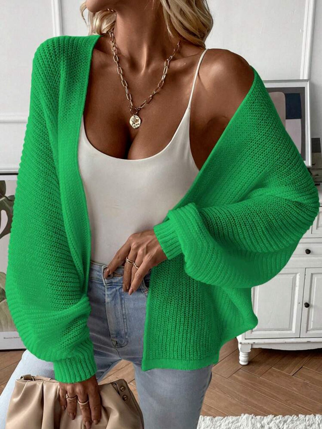 Damen Strickjacke mit modernem Waffelmuster und lässigem Schnitt WW