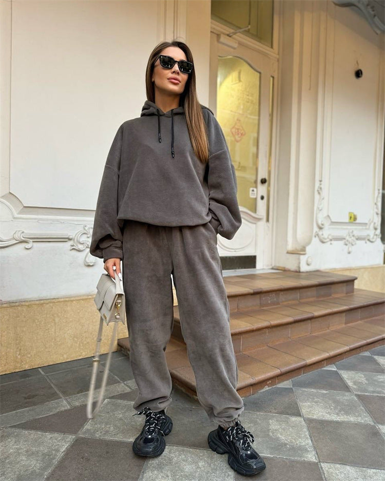 Damen Fleece-Hoodie und Jogginghose-Set mit lockerer Passform WW