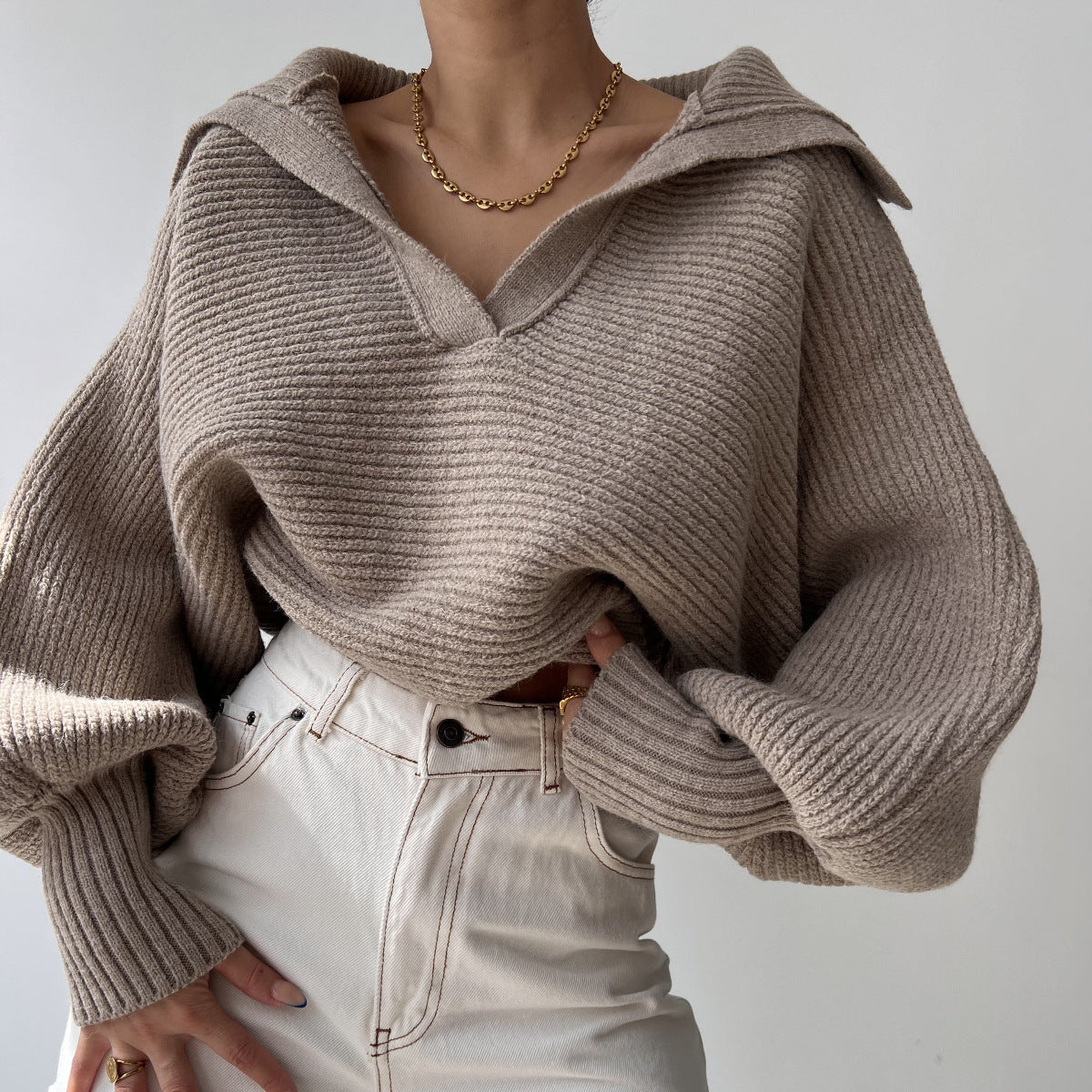 Damen Modischer Strickpullover mit oversized Schnitt WW