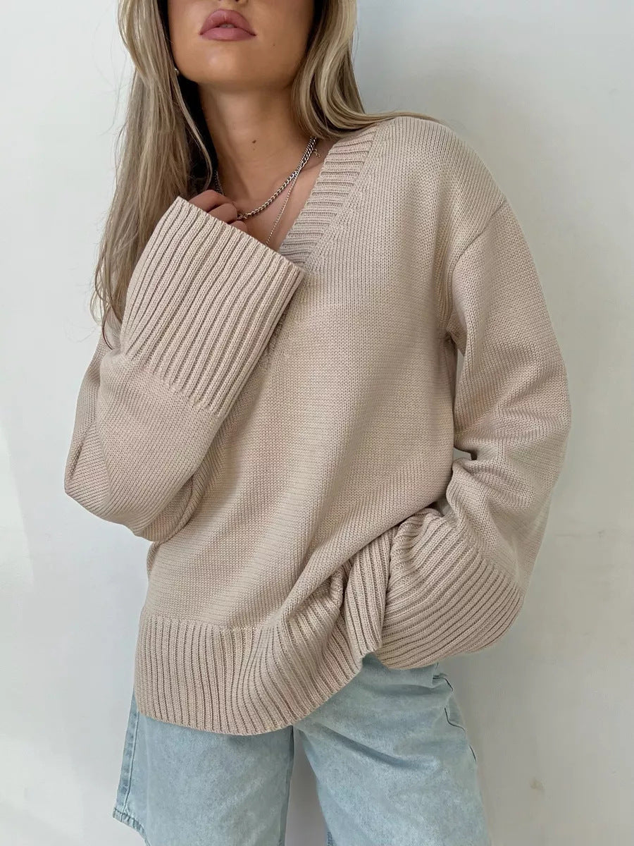 Damen eleganter V-Ausschnitt Pullover aus weicher Baumwolle WW
