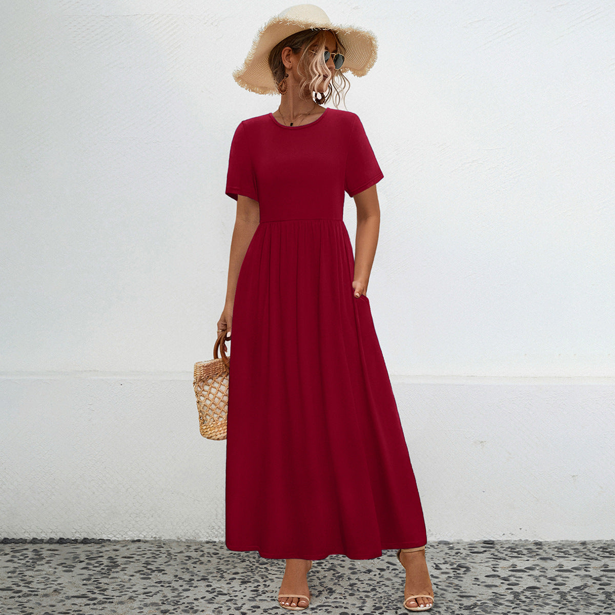 Damen Maxikleid mit Taschen und elastischem Bund WW