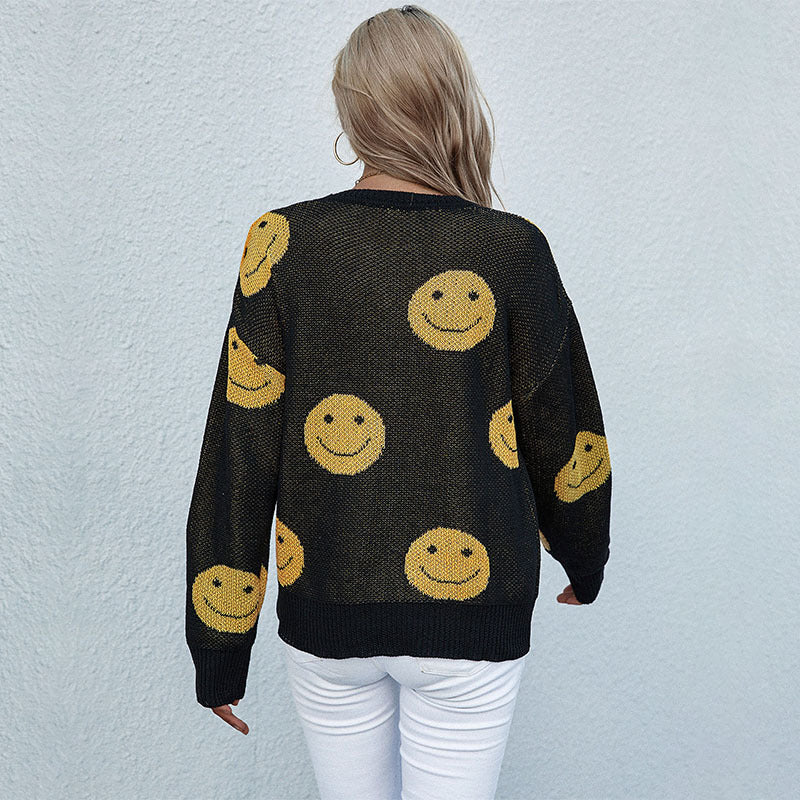Damen lässiger Pullover mit Smiley-Muster WW
