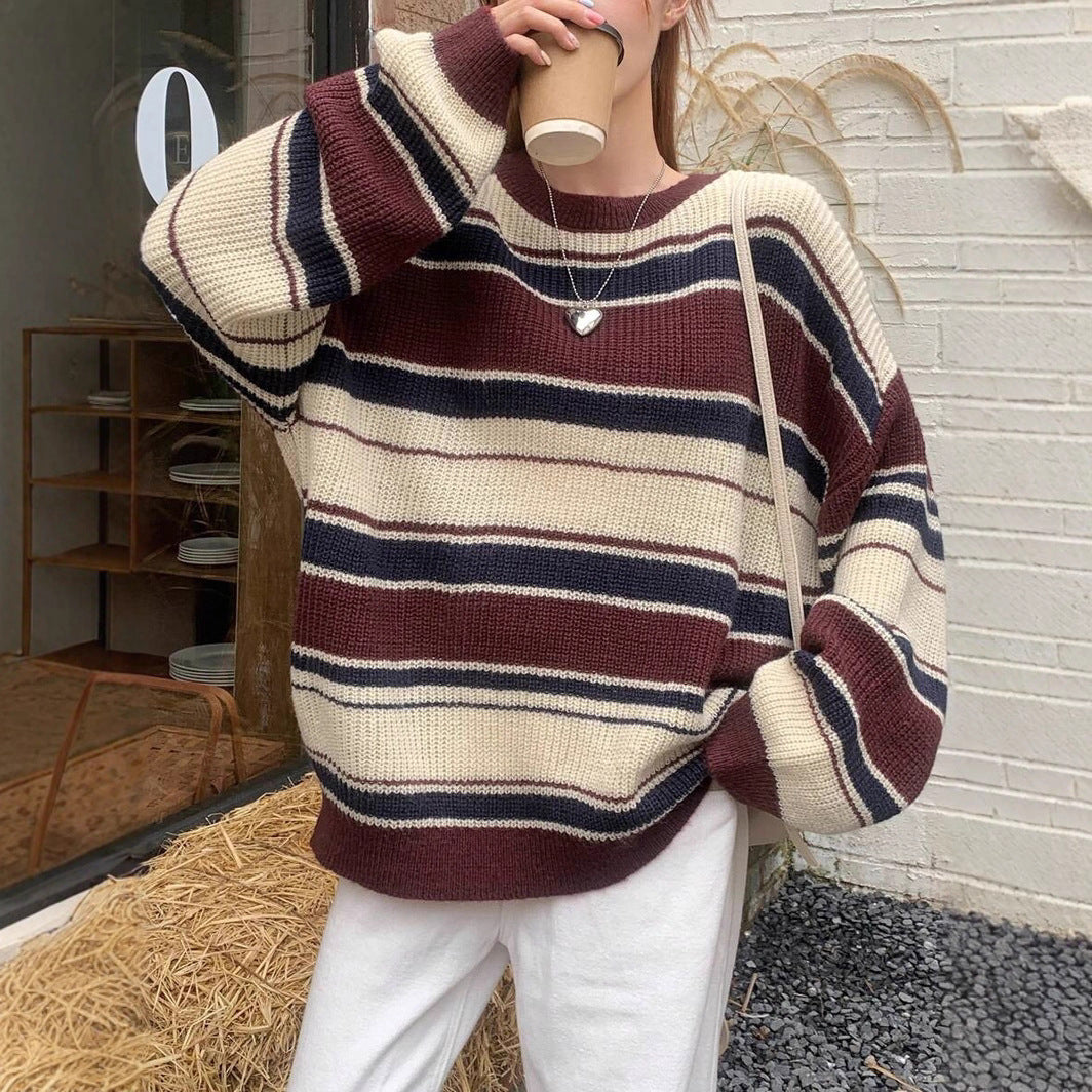 Damen modischer Strickpullover mit Streifenmuster WW