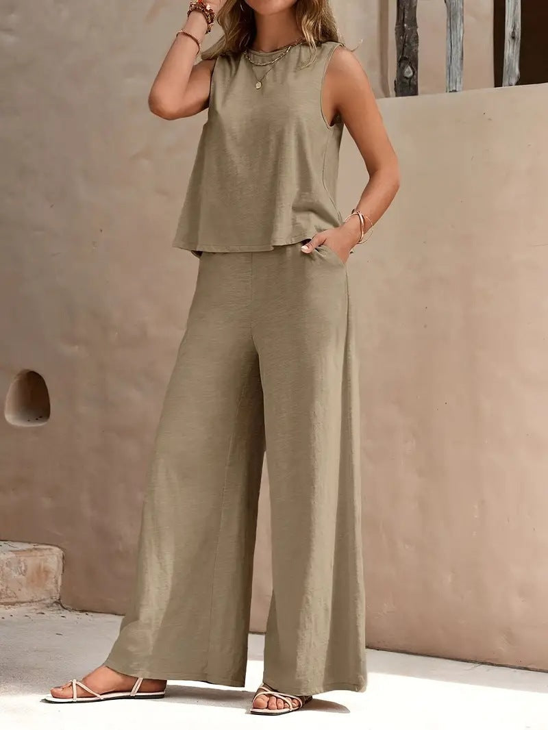 Damen luftiges Zweiteiliges Set mit weitem Schnitt und praktischen Taschen WW
