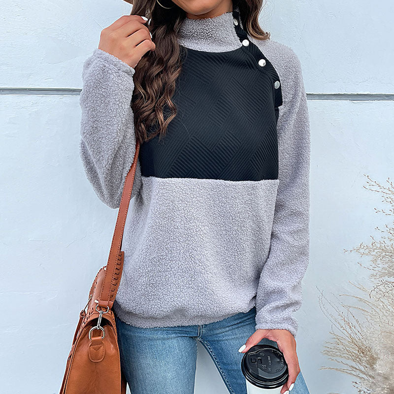 Damen Fleece-Pullover mit hohem Kragen und kontrastierendem Stoff WW