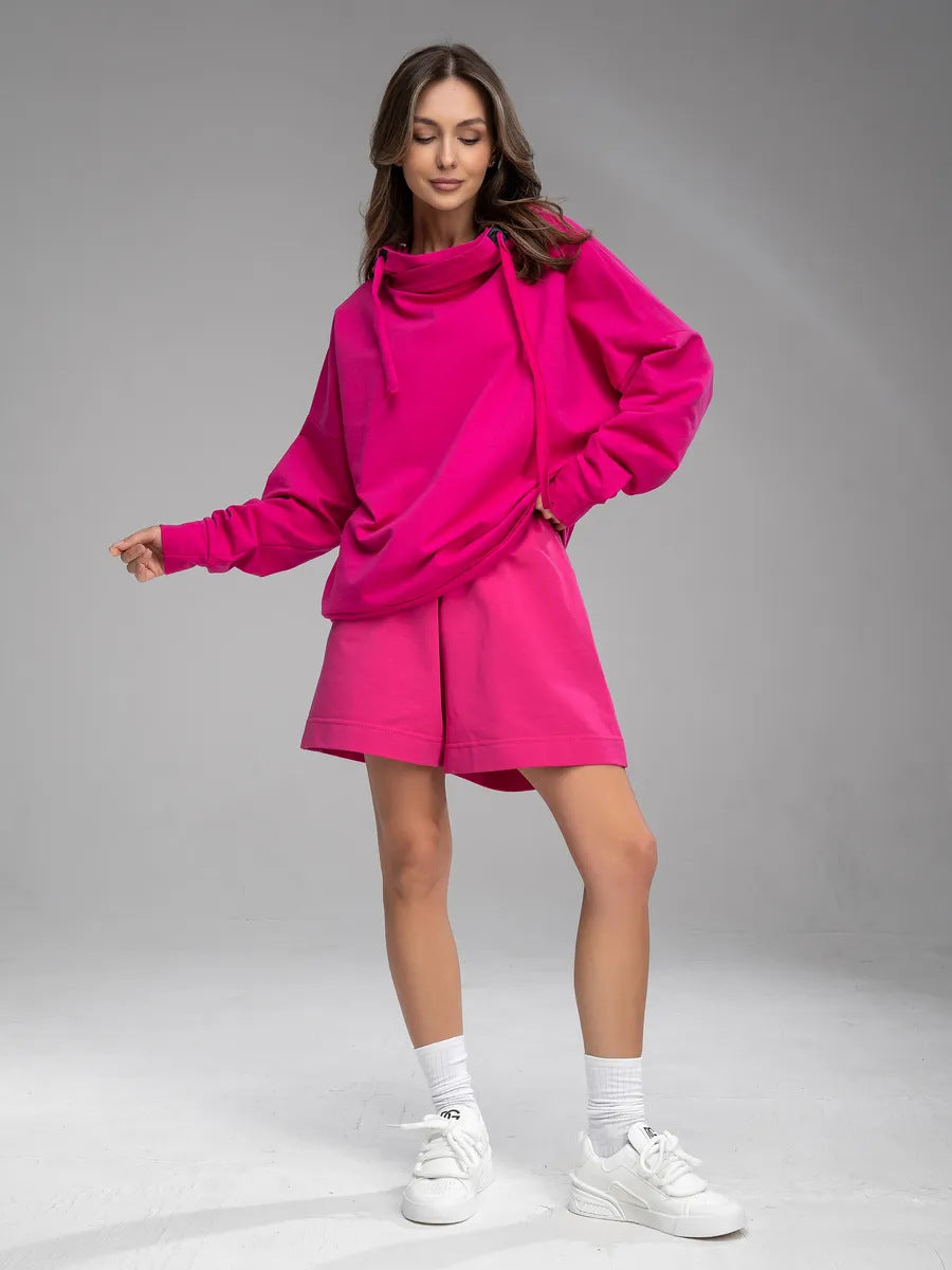Damen lässiges Oversized Hoodie und Shorts Set WW
