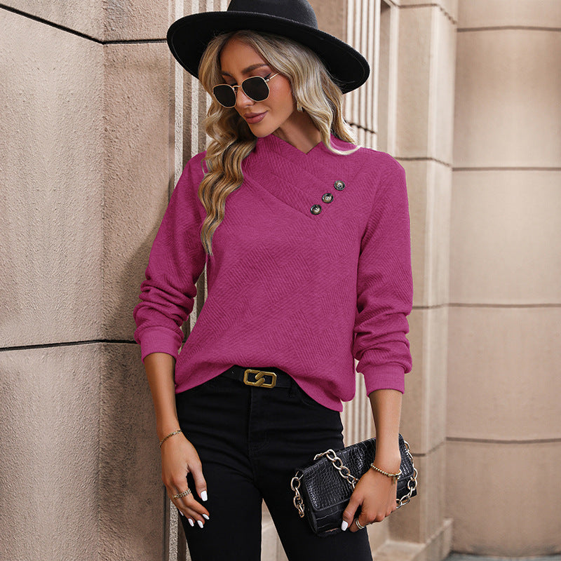 Damen Strickpullover mit innovativem Wickeldesign und dekorativen Knopfdetails WW