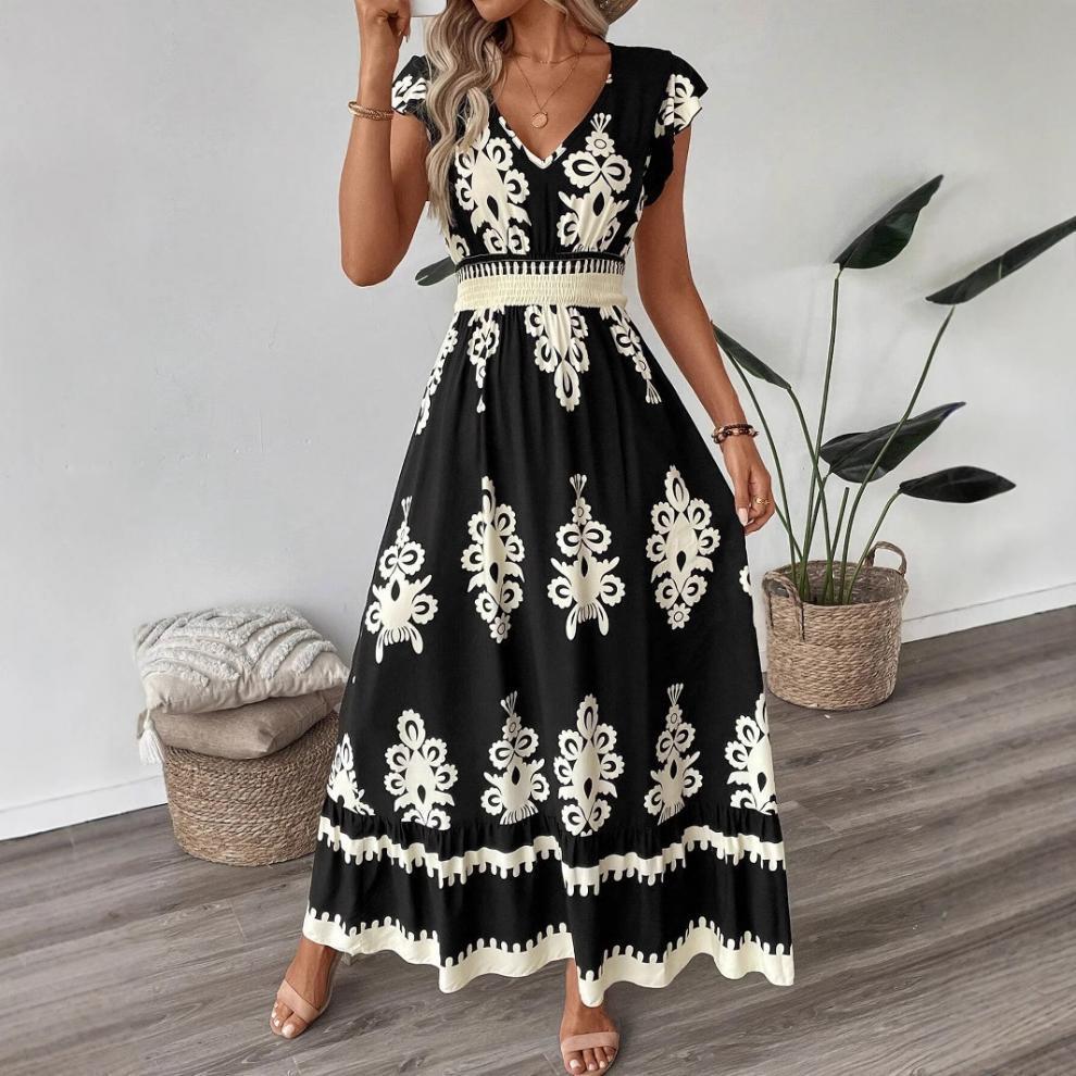 Damen Maxikleid mit floralem Muster und V-Ausschnitt WW