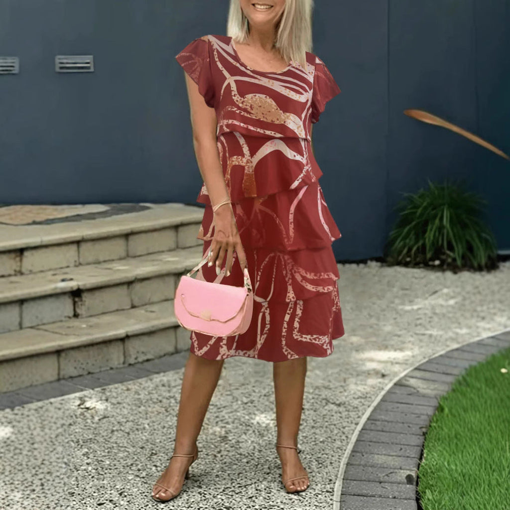 Damen Schickes Rüschenshirt-Kleid mit mehrlagigem Design WW
