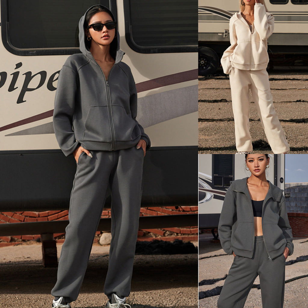 Damen sportliches Fleece-Set mit funktionalem Reißverschluss und lässigem Schnitt WW