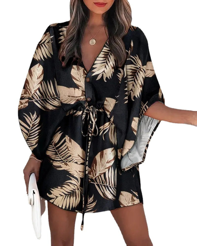 Damen angehendes Strandkleid mit eleganter Taillenbindung und einzigartigem Muster WW