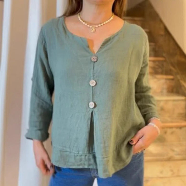 Damen elegante Bluse mit Knopfleiste und luftiger Passform WW