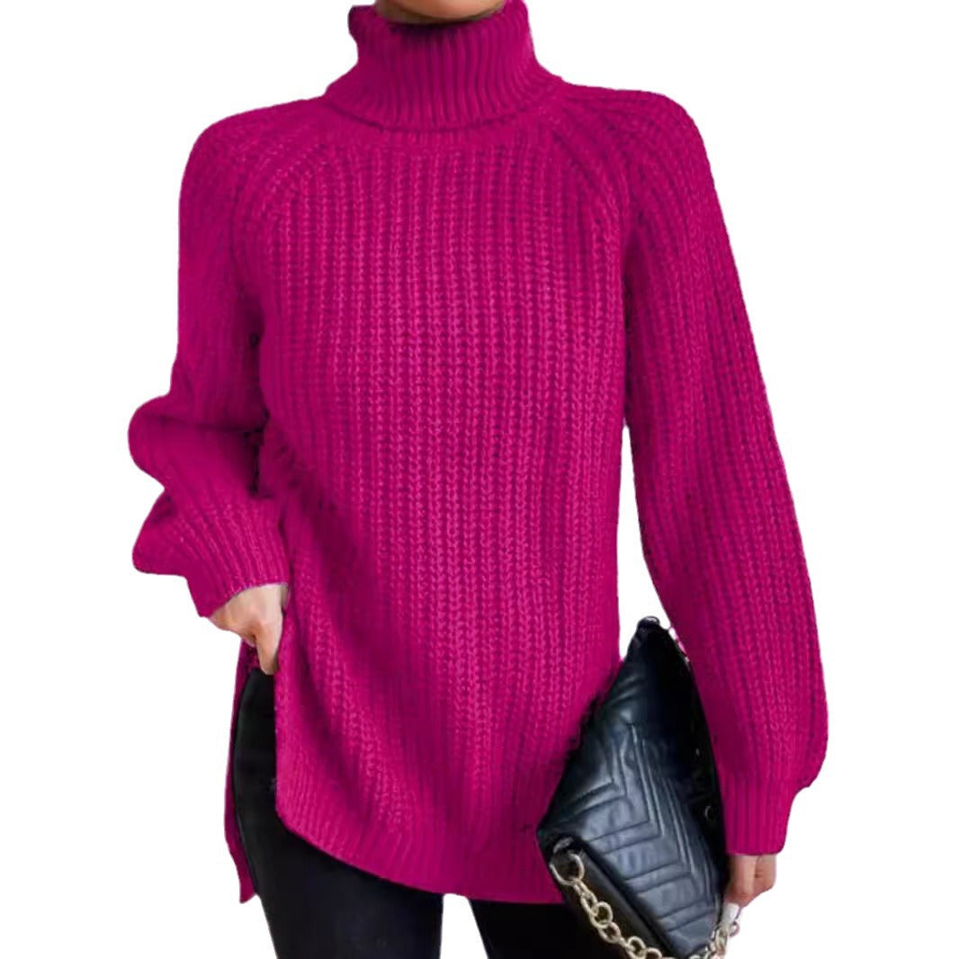 Damen Strickpullover mit hohem Kragen und strukturiertem Wabenmuster WW