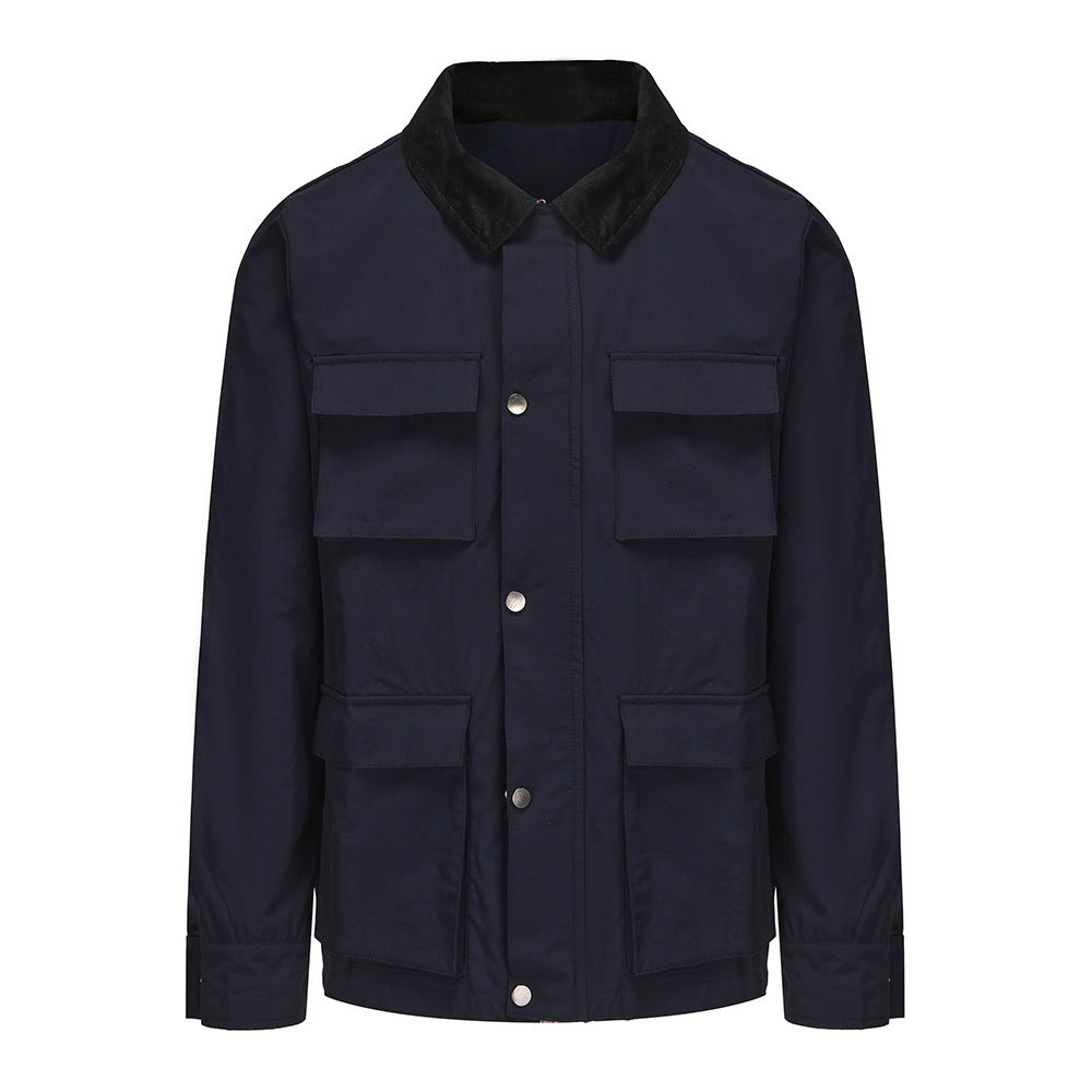 Herren modische Utility-Jacke mit mehreren praktischen Taschen und Kunstfellkragen WW