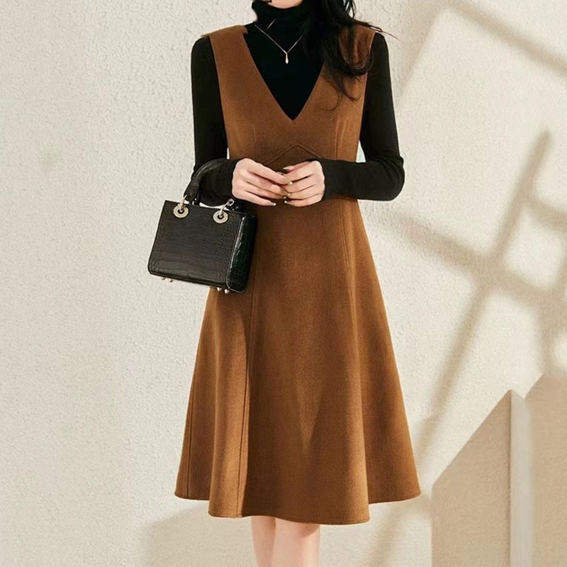 Damen A-Linien Midi Kleid mit V-Ausschnitt Design WW