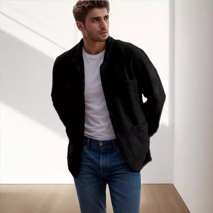 Herren lässige Wolljacke mit praktischen Taschen und Knopfverschluss WW