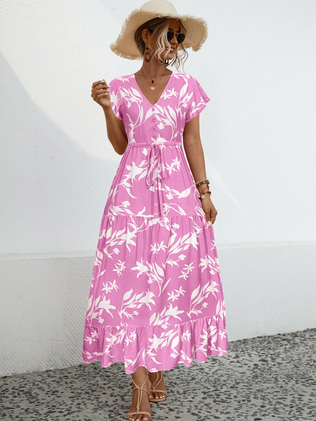 Damen Maxikleid mit vorderem Schlitz und floralem Design WW
