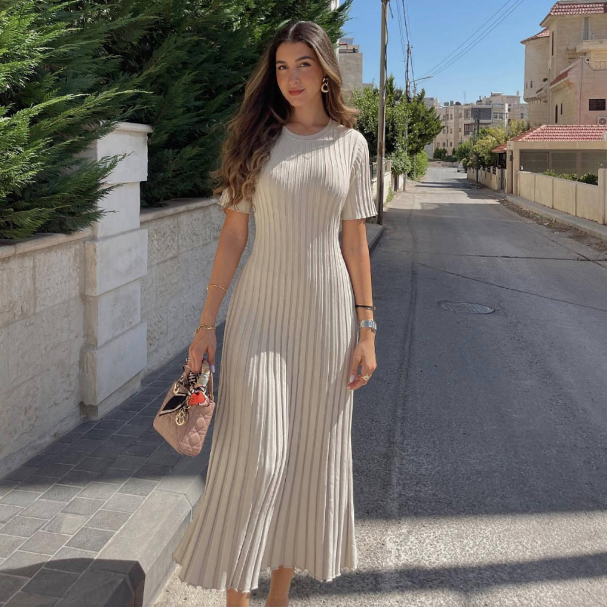 Damen Maxikleid aus feinem Rippenstrick WW