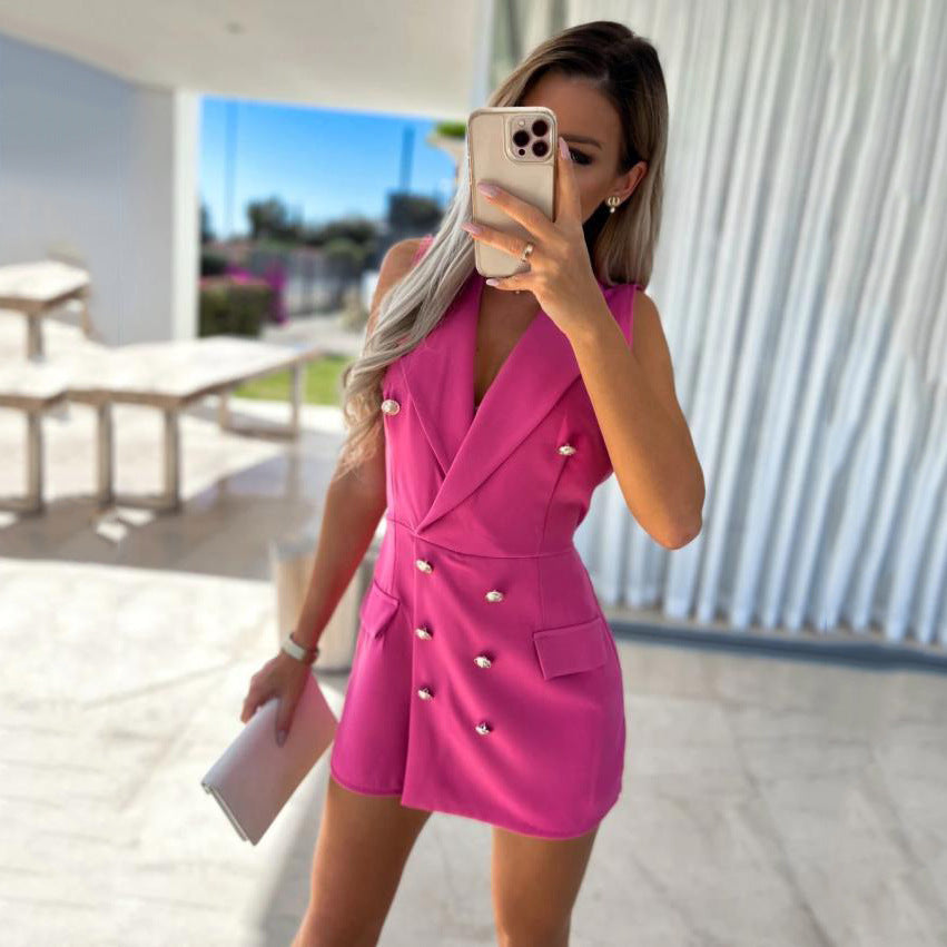 Damen elegantes Blazer-Kleid mit doppelt gearbeiteten Knöpfen und Eingrifftaschen WW