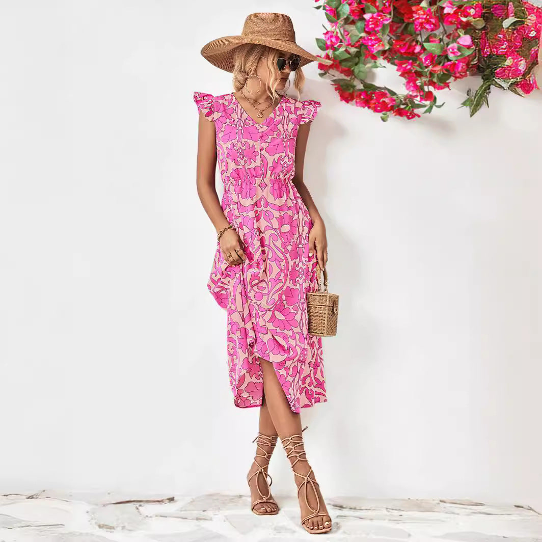 Damen Maxikleid mit verspieltem Blumenmuster und Rüschendetails WW