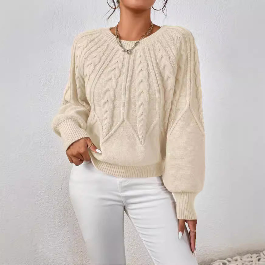 Damen Strickpullover mit Zopfmuster und weitem Schnitt WW