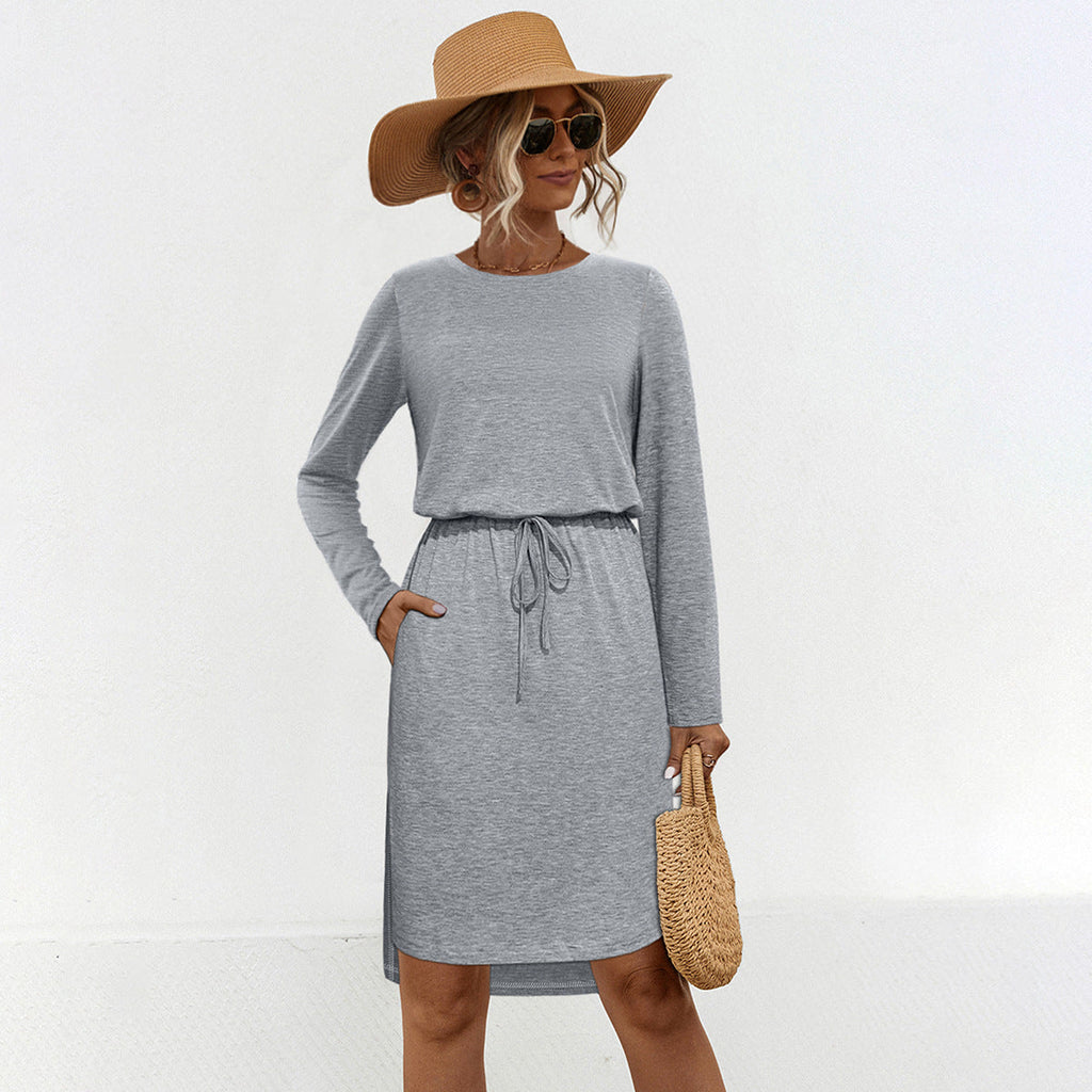 Damen Midi-Kleid mit langem Arm und tailliertem Schnitt WW