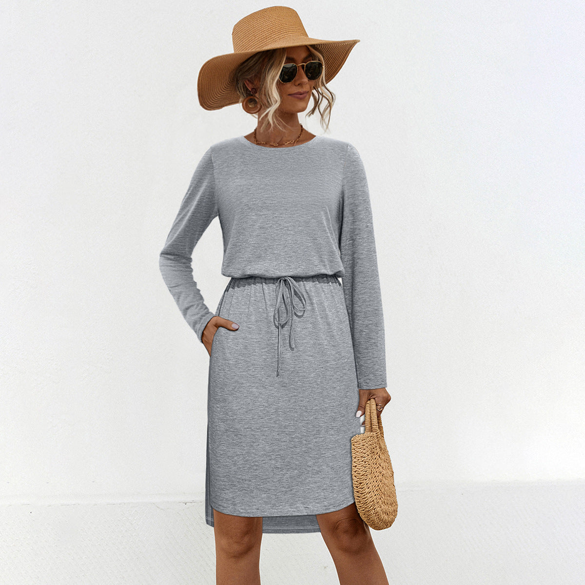 Damen Midi-Kleid mit langem Arm und tailliertem Schnitt WW