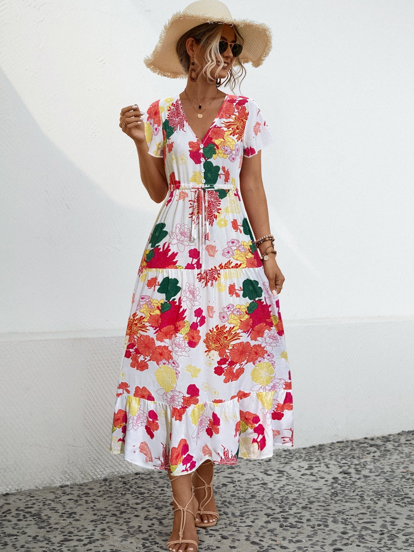 Damen Maxikleid mit vorderem Schlitz und floralem Design WW