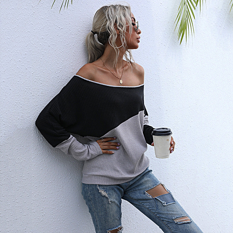 Damen modischer Pullover im lässigen Oversized-Stil mit raffiniertem Farbblockdesign WW