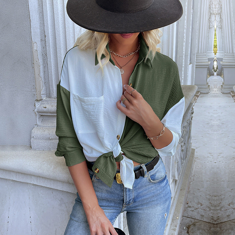 Damen Lässiges Hemdblusenshirt mit trendy Farbblockdesign WW