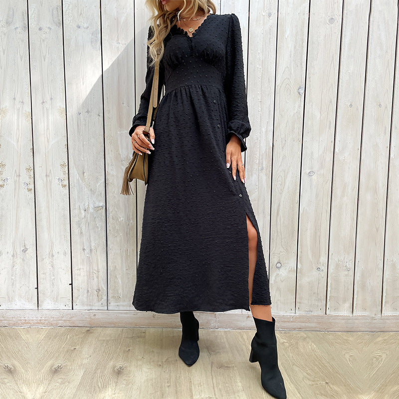 Damen Maxikleid mit elegantem V-Ausschnitt und raffiniertem Schlitz WW
