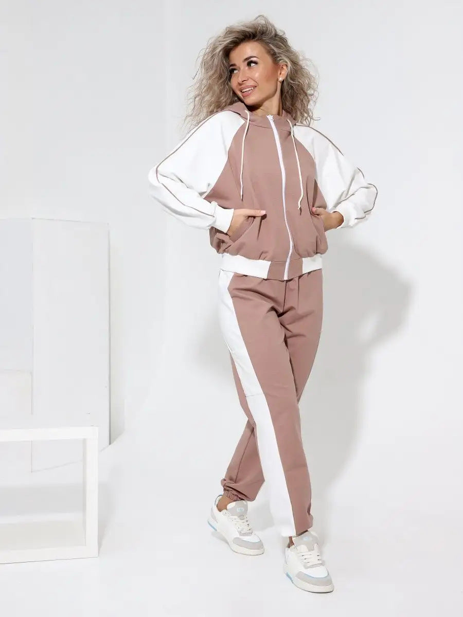 Damen modische Sportjacke mit hohem Kragen und dezentem Farbkontrast WW