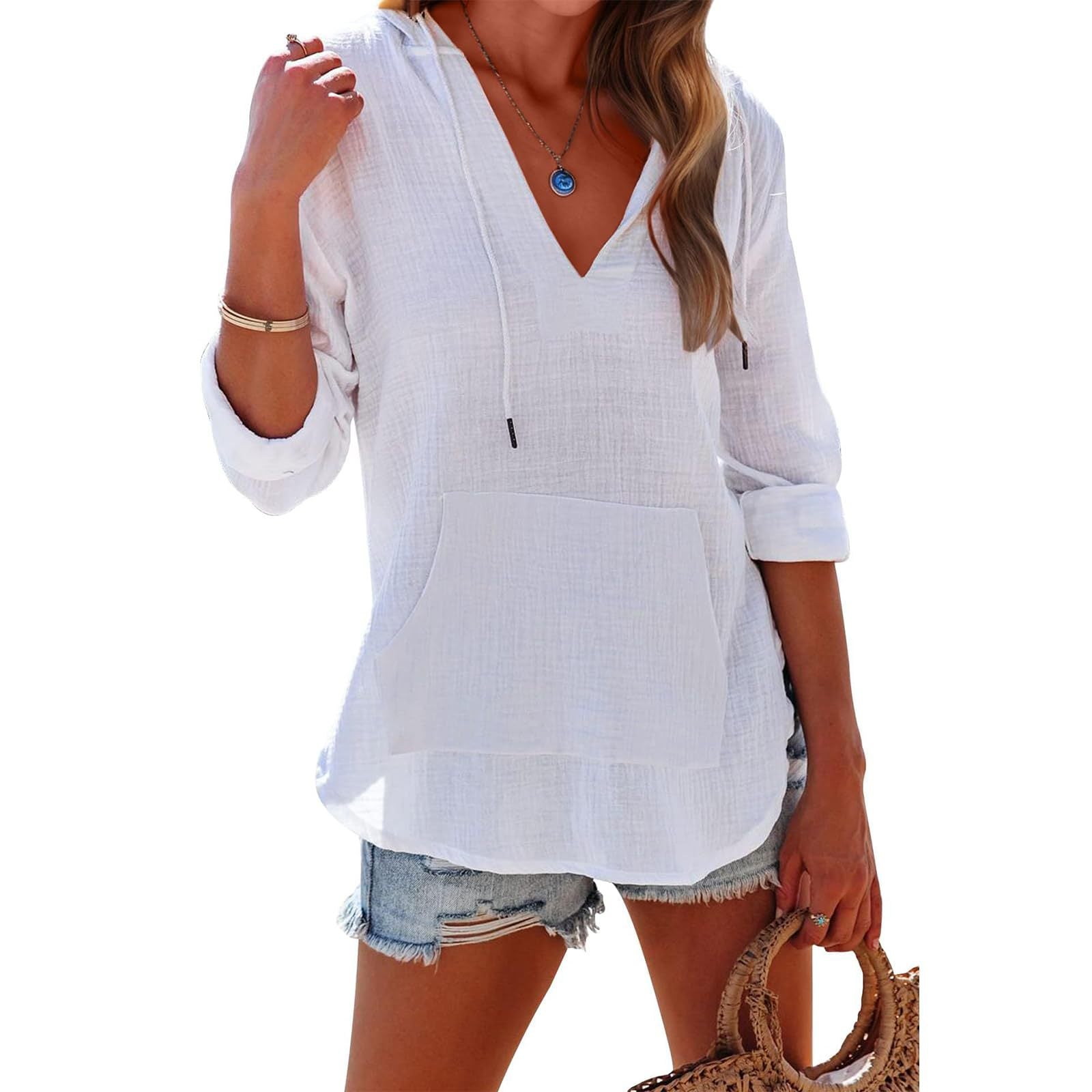 Damen Leichte Kapuzenpullover Top WW