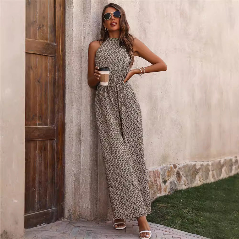 Damen Eleganter Halsband Weitbeiniger Overall WW